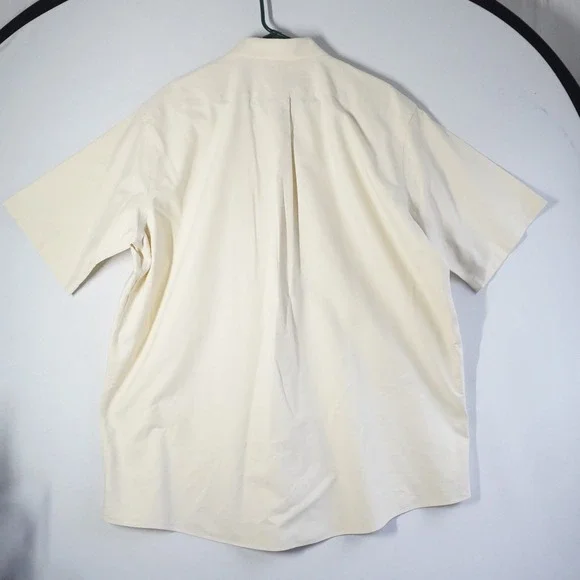 LL Bean Mens Short Sleeve Button Down Shirt Yellow 100% Cotton 0XM06 sZ 18 - Picture 7 of 10